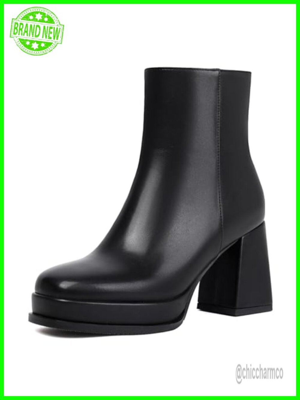 Platform Ankle Boots Faux Leather Block Heel Square Toe